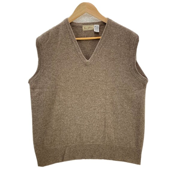 Marc Jeffries Vintage Lambswool V-Neck Vest  Sweater Mens Large Brown Pullover - Picture 1 of 16